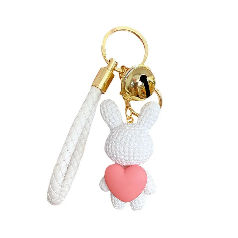 Heart Wool Rabbit Bag Keychain (White)