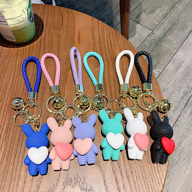Heart Wool Rabbit Bag Keychain (Black)