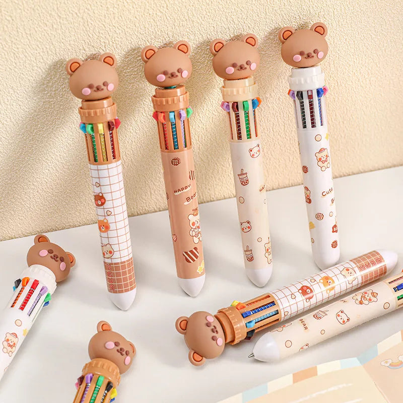 Cute Cartoon Bear Pressing 10-color Ballpoint Pen
