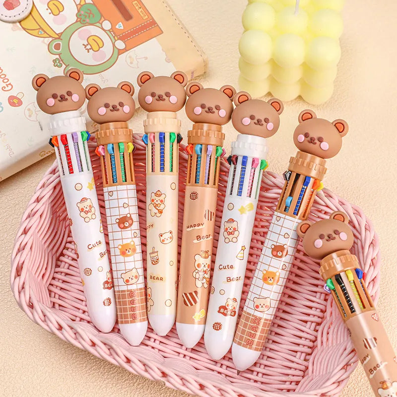 Cute Cartoon Bear Pressing 10-color Ballpoint Pen