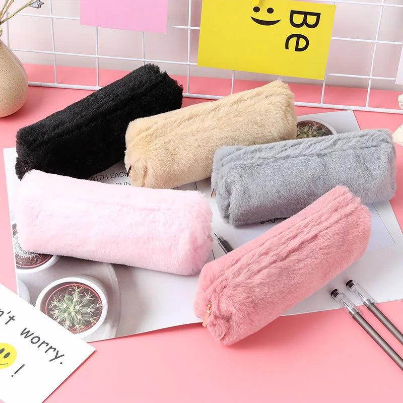 Cute Bean Black Plush Octagonal Pencil Case