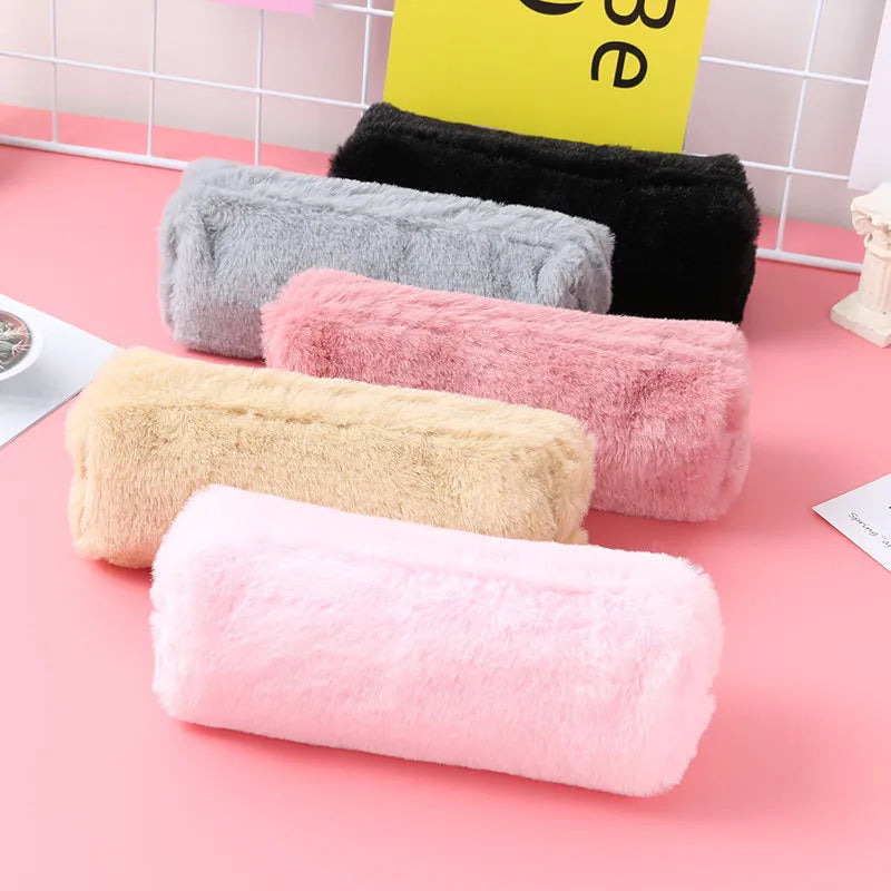 Cute Bean Black Plush Octagonal Pencil Case