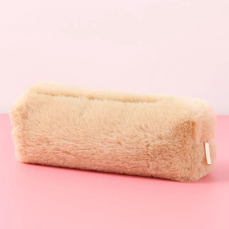 Cute Bean Khaki Plush Octagonal Pencil Case