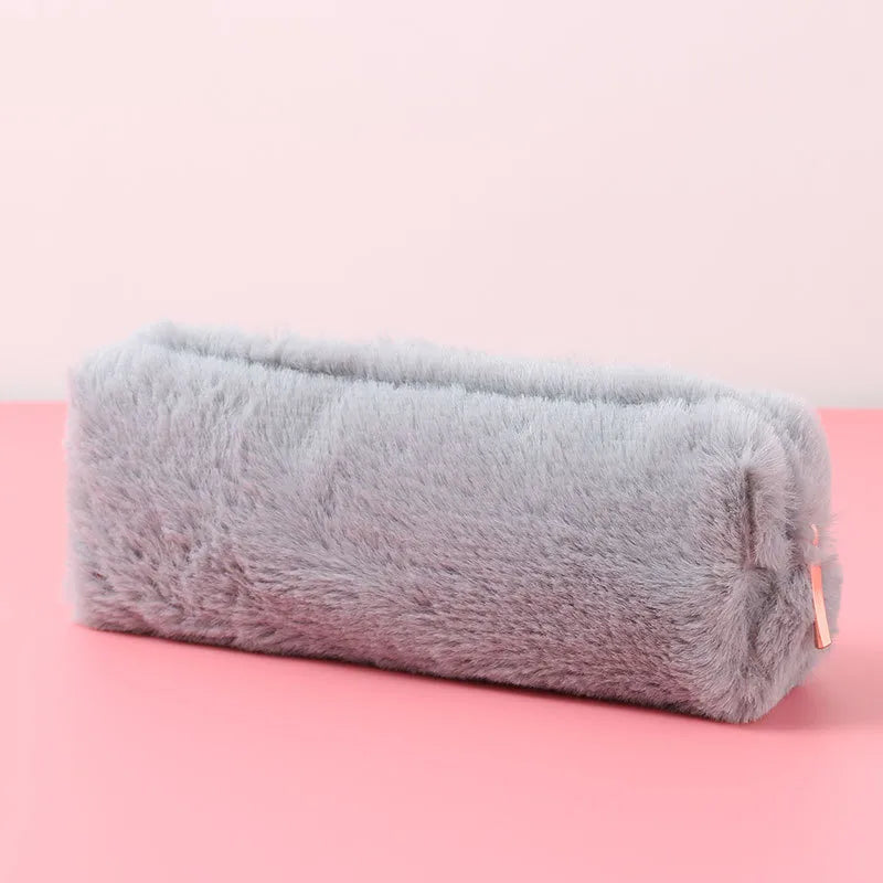 Cute Bean Gray Plush Octagonal Pencil Case