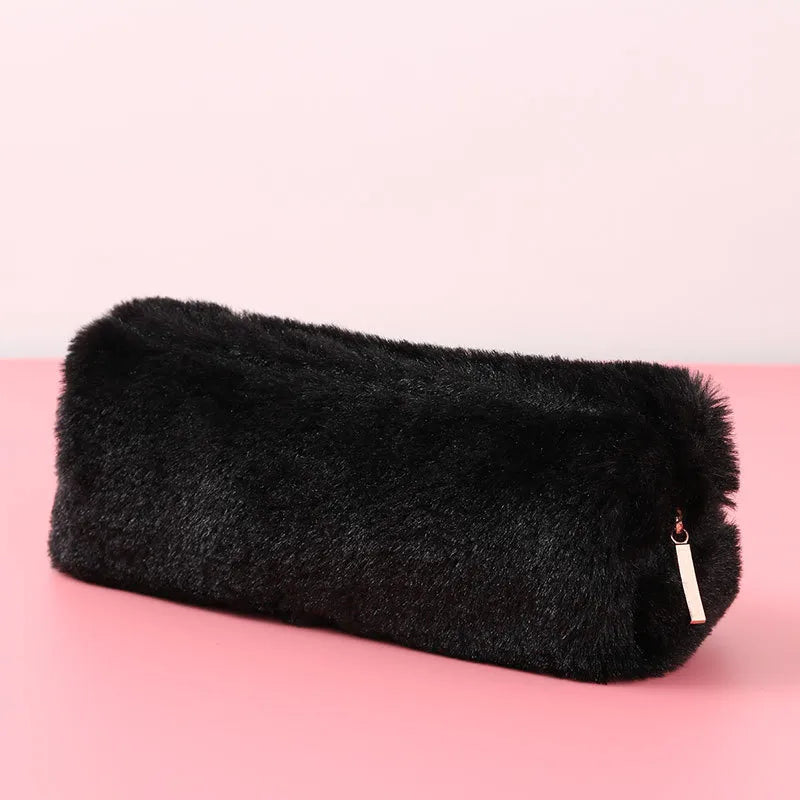 Cute Bean Black Plush Octagonal Pencil Case