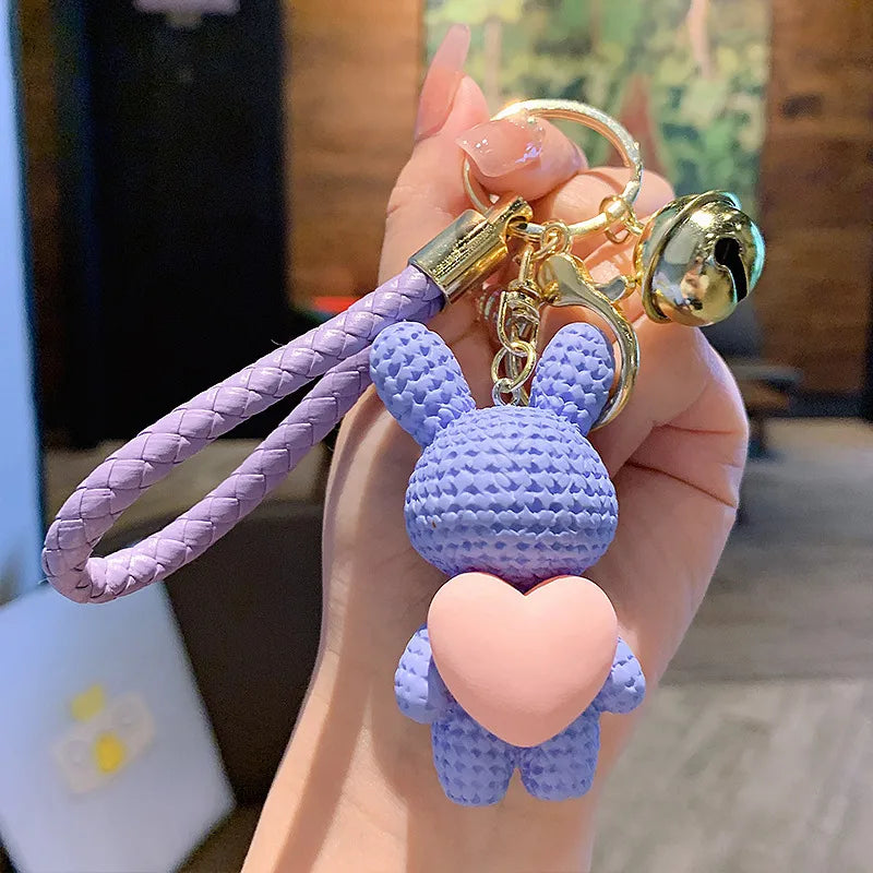 Heart Wool Rabbit Bag Keychain (Purple)