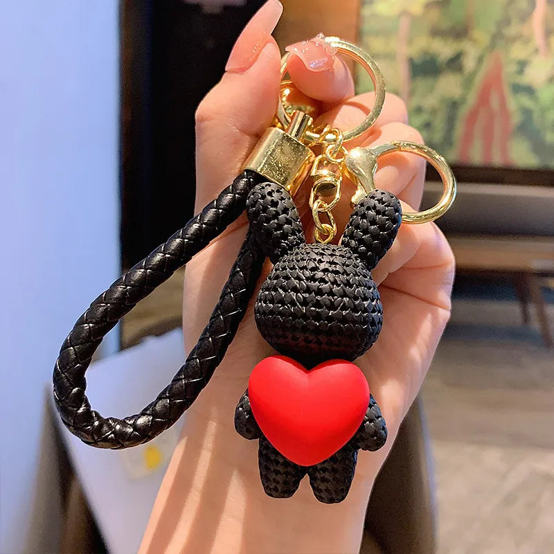 Heart Wool Rabbit Bag Keychain (Black)