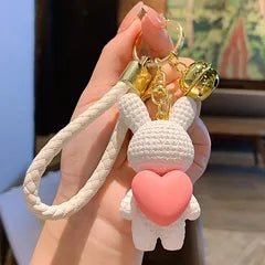 Heart Wool Rabbit Bag Keychain (White)