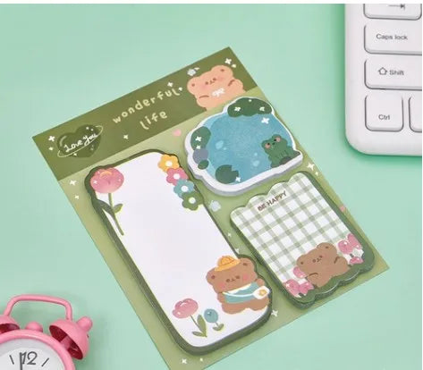 Kawaii Green Cartoon Sticky Notes Set